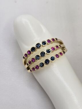 Swarovski Crystal Elements Gold Statement Ring Midnight Blue Fuchsia Pink Size 8